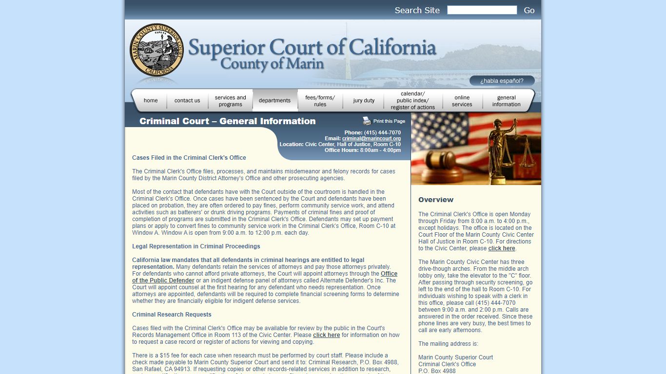 Marin County Superior Court – Criminal Court – General ...