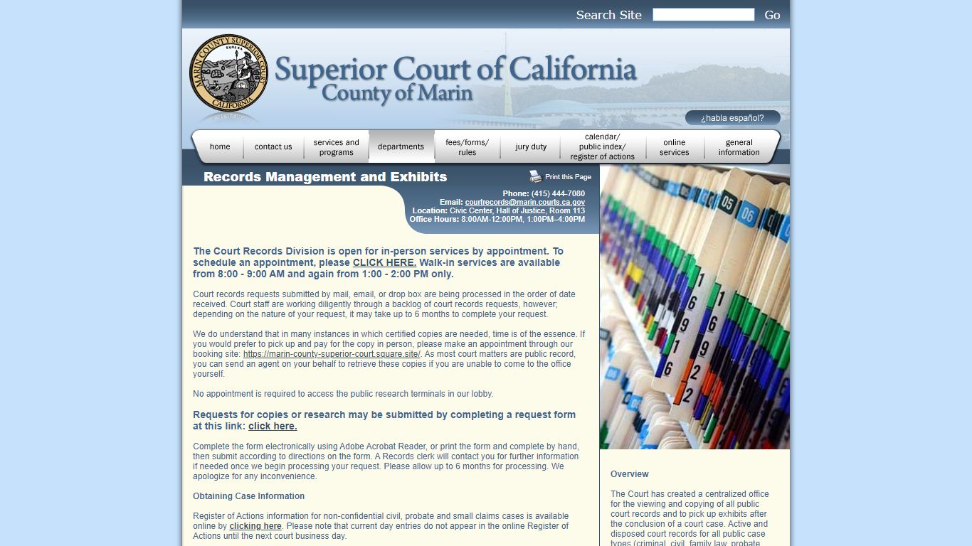 Records Management and Exhibits - Marin County Superior Court